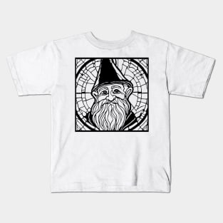 Stained Glass Gnome (Black) Kids T-Shirt